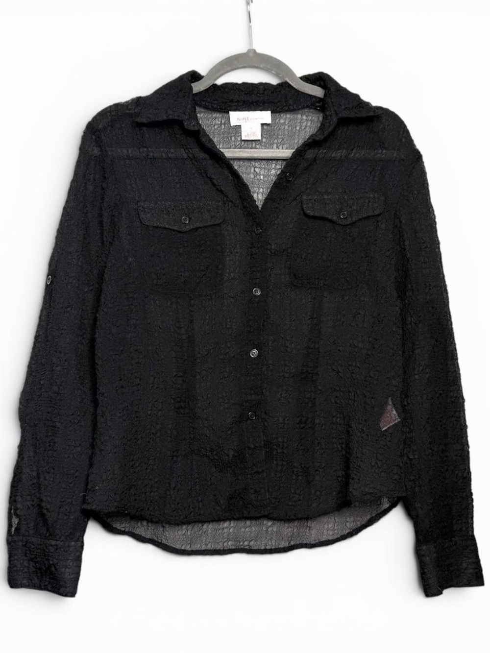 Vintage Nine & Co (Nine West) Black Sheer Crinkle Button Blouse